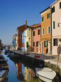 Colorful Houses and Boats Reflecting in Canal Burano, Italy Photographic Print by Adam Jones