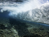 Underwater View of a Wave Crashing over a Coral Reef, Yap, Micronesia Photographie par David Fleetham