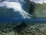 Underwater View of a Wave Crashing over a Coral Reef, Micronesia Photographic Print by David Fleetham