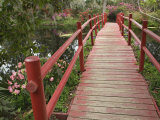 Red Bridge over a Pond, Magnolia Plantation, Charleston, South Carolina, USA Photographic Print by Adam Jones