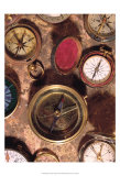 Antique Compass Collage Kunstdruck