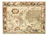 Early World Map 1630 Giclee-trykk av Johannes Blaeu