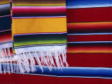 Striped Woven Rugs in Vibrant Primary Colours for Sale in Mexico, North America Photographic Print by Michelle Garrett