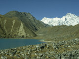 Longpanga Lake with Lateral Moraine on the Right in the Gokyo Valley in Khumbu Himal in Nepal Photographic Print by James Green