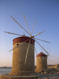 Traditional Old Stone Windmills, Rhodes Town, Rhodes, Dodecanese Islands, Greek Islands, Greece Photographic Print by Miller John