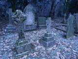 Frost on Headstones and Gravestones in a Graveyard at Ossington, Nottinghamshire, England Photographie par Mawson Mark