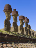 Anakena Beach, Monolithic Giant Stone Moai Statues of Ahu Nau Nau, Rapa Nui, Chile Photographic Print by Gavin Hellier