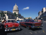 Street Scene of Old American Automobiles Near the Capitolio Building in Central Havana, Cuba Photographic Print by Mawson Mark