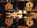 Fishing Boats and Wooden Barns on the Waterfront at Bausrad, Lofoten Islands, Norway, Scandinavia Photographic Print by Hart Kim