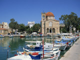 Fishing Boats Moored in Harbour and Domed Church, Aegina Town, Aegina, Saronic Islands, Greece Photographic Print by Lightfoot Jeremy Fishing Boats Moored in Harbour and Domed Church, Aegina Town, Aegina, Saronic Islands, Greece Photographic Print by Lightfoot Jeremy