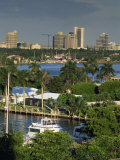 Aerial View over Boats and Houses on the Harbour with Fort Lauderdale Skyline Behind, Florida, USA Photographic Print by Miller John