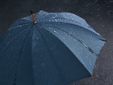 High-Angle View of a Close-Up of Rain Falling on a Single Open Green Umbrella Photographic Print by Mawson Mark