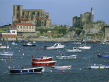 Moored Boats and the 12th Century Church of Santa Maria, Castro Urdiales, Cantabria, Spain Photographic Print by Maxwell Duncan
