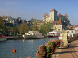 Boats Moored Along the River in the Town of Annecy, Haute Savoie, Rhone Alpes, France, Europe Photographic Print by Miller John