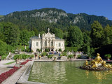 Gilded Statues and Pool in the Gardens in Front of Linderhof Castle, Bavaria, Germany, Europe Photographic Print by Scholey Peter