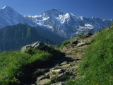 View Along Path to Snow Covered Summit of the Jungfrau, Schynige Platte, Bern, Switzerland Photographic Print by Tomlinson Ruth