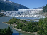 Glacier Flowing from the Juneau Icefield to the Proglacial Lake, Alaska, USA Photographic Print by Waltham Tony