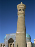Kalon Minaret with Mir-I-Arab Medressa Behind, Bukhara, Uzbekistan, Central Asia Photographic Print by Waltham Tony