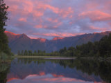 Sunset, Lake Matheson and Southern Alps, Westland, South Island, New Zealand, Pacific Photographic Print by Schlenker Jochen