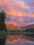 Sunset, Lake Matheson and Southern Alps, Westland, South Island, New Zealand, Pacific Photographic Print by Schlenker Jochen