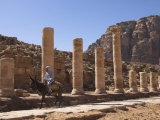 Bedouin on a Donkey on the Colonnaded Street, Cardo Maximus, Petra, Jordan, Middle East Photographic Print by Simanor Eitan