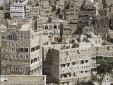 Traditional Ornamented Brick Architecture on Tall Houses in Old City, Sana'A, Yemen, Middle East Photographic Print by Waltham Tony