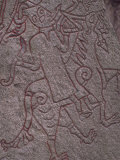 Witch from Icelandic Edda Riding a Wolf, Detail of Standing Stone Circa 1000Ad, Lund, Sweden Photographic Print by Ryan Peter