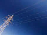 Electricity Pylon Against Blue Sky, Dunhuang, Gansu, China Fotografie-Druck von Porteous Rod