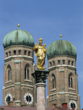 Gilded Statue in the Marienplatz and Towers of the Frauenkirche in Munich, Bavaria, Germany, Europe Photographic Print by Merten Hans Peter