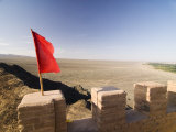 Red Flag Flying on Overhanging Great Wall, UNESCO World Heritage Site, Jiayuguan, Gansu, China Photographic Print by Porteous Rod