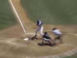 Zoomed View of Batter, Catcher and Umpire at Home Plate Photographic Print