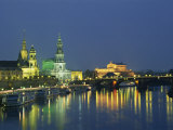 River Elbe and City Skyline at Night at Dresden, Saxony, Germany, Europe Photographic Print by Merten Hans Peter
