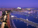 Evening Lights, with Boats in the Marina and Palma Cathedral across the Bay, Majorca Photographic Print Evening Lights, with Boats in the Marina and Palma Cathedral across the Bay, Majorca Photographic Print