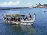 Men in a War Canoe at Langalanga in a Lagoon on Malaita Island in the Solomon Islands, Pacific Photographic Print by Holdsworth David