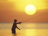 Fly Fisherman at Sunrise, Keys, Florida, USA Photographic Print