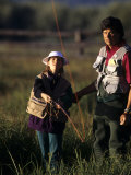 Father Fly Fishing with His Daughter Photographic Print