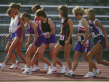 Female Runners at the Start of a Track Race Lámina fotográfica