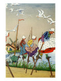 Dutch children on stilts wearing traditional Dutch cotton hats Giclee Print by Edna Cooke