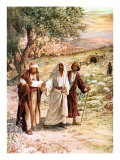Two disciples walk with the risen Jesus on the road to Emmaus, unaware who he is reproduction procédé giclée par Kate Greenaway