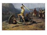 David killing Goliath from the Bible, Samuel I, Chapter 17, Verse 51 reproduction procédé giclée