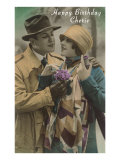 Happy Birthday Cherie, Couple with Flowers Giclee Print Happy Birthday Cherie, Couple with Flowers Giclee Print