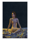 Female Nude on Gold Drapery Prints