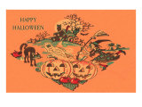 Happy Halloween, Witch, Ghost and Cat Posters