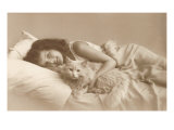 Girl in Bed with Cat Prints