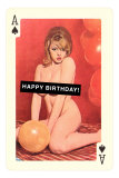 Happy Birthday, Naked Woman with Balloon on Playing Card Posters