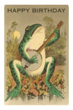 Joyeux anniversaire, grenouille jouant du banjo Affiches