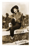 Happy Birthday, Cowgirl on Fence Prints