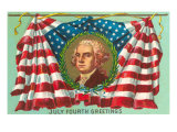 4th of July Greetings, George Washington on Flag Posters