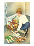 Boy Watching Fish in Aquarium Prints