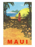 Maui, Cruise Ship, Hawaiian Girl on Jungle Path Print
